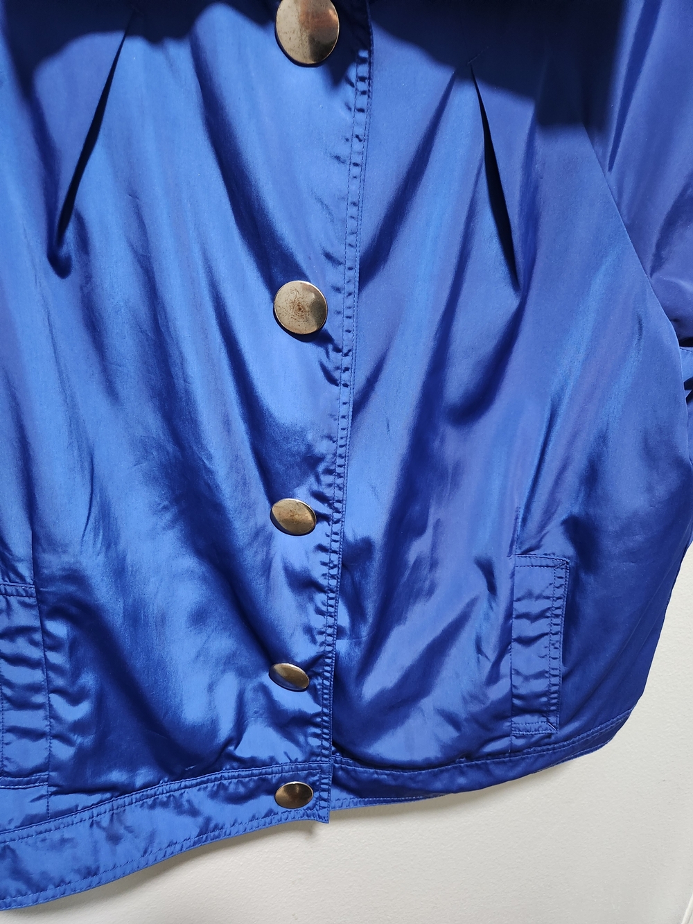 Shiny Blue Button-Front Jacket - Picture 3 of 6